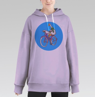Веселый гусь на велосипеде – яркий мультяшный арт, Hoodie Long Oversize Fiolet