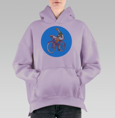 Веселый гусь на велосипеде – яркий мультяшный арт, Hoodie Oversize Fiolet, утепленная