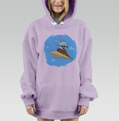 Весёлый кролик в бумажном самолёте, Hoodie Mjhigh Dig Mel, Fiolet, утепленная