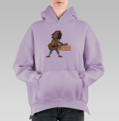 Веселый растаман с гитарой в яркой одежде REGGAE MUSIC Регги-музыка, Hoodie Oversize Fiolet, утепленная