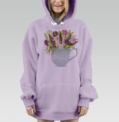 Весенний кролик в чашке с цветами – милый декор, Hoodie Mjhigh Dig Mel, Fiolet, утепленная