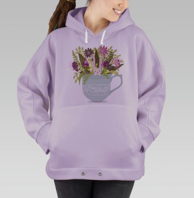 Весенний кролик в чашке с цветами – милый декор, Hoodie Oversize Fiolet