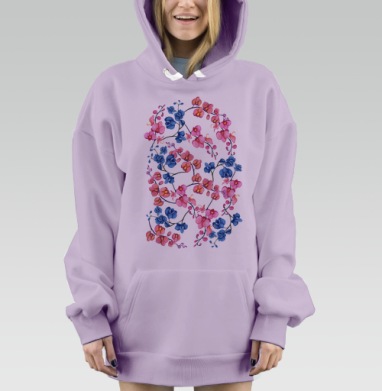 Весенний узор с орхидеями в акварели, Hoodie Mjhigh Dig Mel, Fiolet, утепленная
