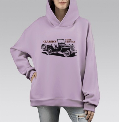 Винтажная графика классического джипа Willys MB, Hoodie Mono Fiolet, оверсайз, утепленная