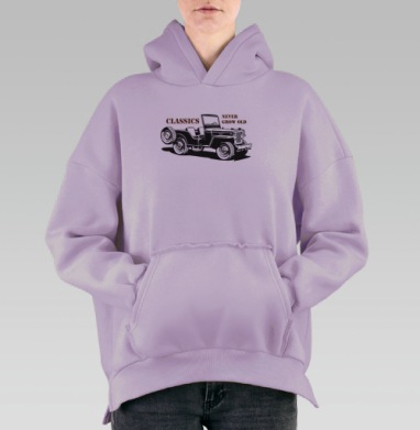 Винтажная графика классического джипа Willys MB, Hoodie Oversize Fiolet, утепленная