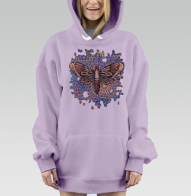 Витражный мотылёк в узорах синих тонов, Hoodie Mjhigh Dig Mel, Fiolet, утепленная