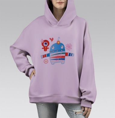 Влюблённые монстрики, Hoodie Mono Fiolet, оверсайз, утепленная