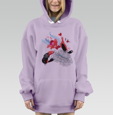 Влюблённые птицы, Hoodie Mjhigh Dig Mel, Fiolet, утепленная