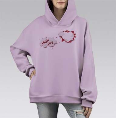Высокая жизнь красное облако свобода, Hoodie Mono Fiolet, оверсайз, утепленная
