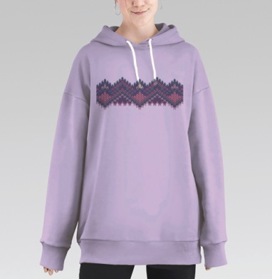 Вязаный принт, Hoodie Long Oversize Fiolet