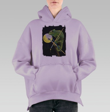 Хамелеон-художник с кистью и карандашом на ветке, Hoodie Oversize Fiolet, утепленная
