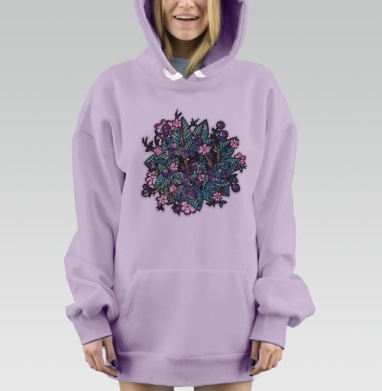 Яркая ботаническая наклейка с ягодами и цветами, Hoodie Mjhigh Dig Mel, Fiolet, утепленная