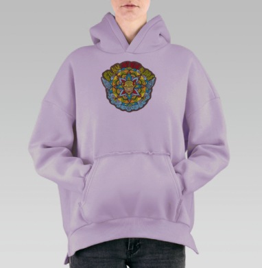 Яркая мандала с посланием безопасности на дороге, Hoodie Oversize Fiolet, утепленная
