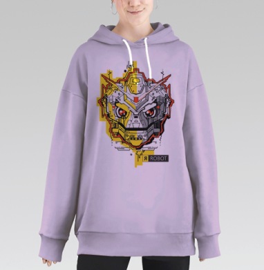 Яркая стилизованная голова робота в киберпанк стиле, Hoodie Long Oversize Fiolet