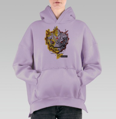 Яркая стилизованная голова робота в киберпанк стиле, Hoodie Oversize Fiolet, утепленная