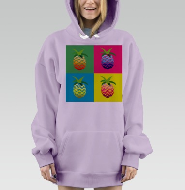Яркие четырехцветные ананасы в поп арт стиле на зеленом розовом фоне, Hoodie Mjhigh Dig Mel, Fiolet, утепленная