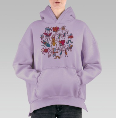 Яркие мультяшные насекомые — весёлая коллекция стикеров, Hoodie Oversize Fiolet, утепленная