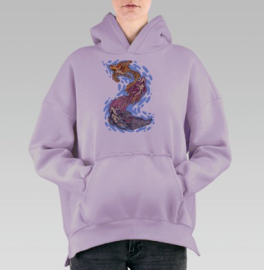 Яркие мультяшные рыбки в движении – стильный декор, Hoodie Oversize Fiolet, утепленная