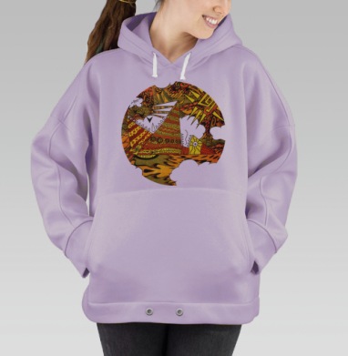 Яркий Абстрактный Парусник с Этническими Узорами, Hoodie Oversize Fiolet
