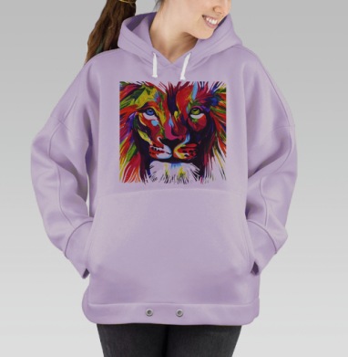 Яркий экспрессионистский лев – символ силы и энергии, Hoodie Oversize Fiolet
