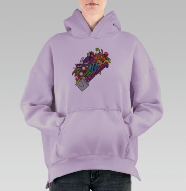 Яркий городской шопинг в стиле граффити, Hoodie Oversize Fiolet, утепленная