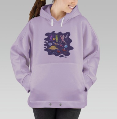 Яркий набор космических мультяшных персонажей, Hoodie Oversize Fiolet