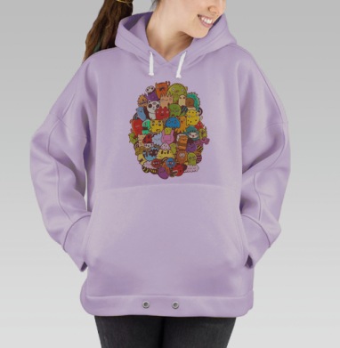 Яркий набор забавных мультяшных персонажей, Hoodie Oversize Fiolet