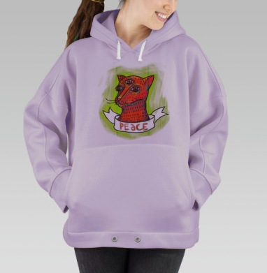 Яркий нео-традиционный принт 'Гепард с множеством глаз', Hoodie Oversize Fiolet