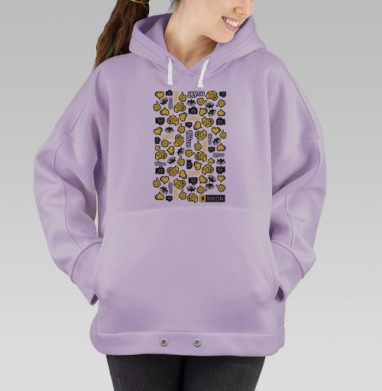 Яркий паттерн Nikon с иконками и позитивом, Hoodie Oversize Fiolet