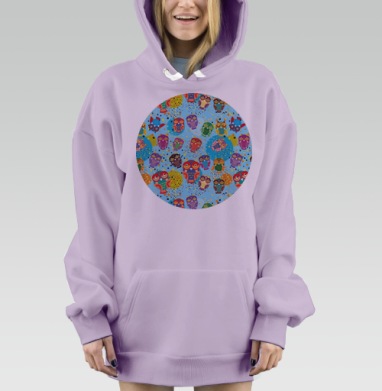 Яркий паттерн с забавными совами на голубом фоне, Hoodie Mjhigh Dig Mel, Fiolet, утепленная