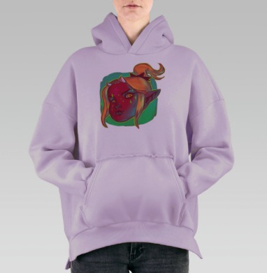 Яркий портрет дьяволицы с мистическим свечением, Hoodie Oversize Fiolet, утепленная