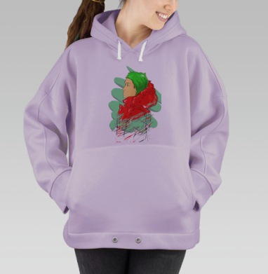 Яркий портрет задумчивого человека в красной куртке, Hoodie Oversize Fiolet