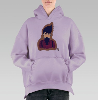 Яркий стилизованный портрет хипстера с огненными волосами, Hoodie Oversize Fiolet, утепленная