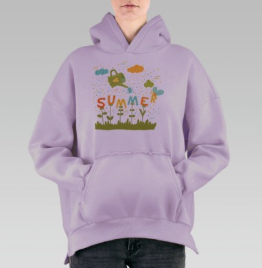 Яркое летнее настроение: иллюстрация SUMMER, Hoodie Oversize Fiolet, утепленная