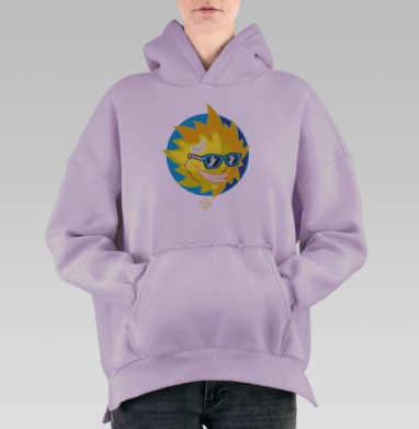 Яркое солнце в стильных синих очках – летний арт, Hoodie Oversize Fiolet, утепленная