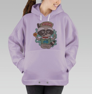 Забавный енот в свитере с паровозиком и кепкой, Hoodie Oversize Fiolet