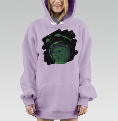 Зеленый кот-пришелец в космическом шлеме, Hoodie Mjhigh Dig Mel, Fiolet, утепленная