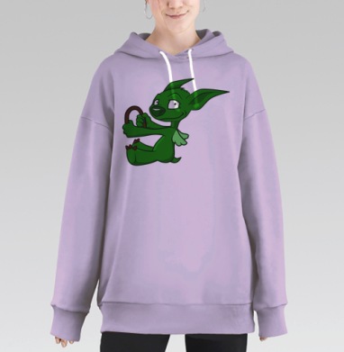 Зеленый озорной гремлин с подковой удачи, Hoodie Long Oversize Fiolet