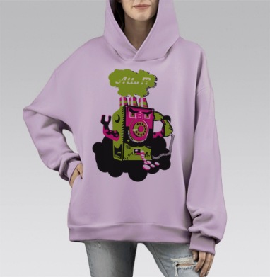 Зеленый телефон с трубкой в комиксном стиле живое существо, Hoodie Mono Fiolet, оверсайз, утепленная