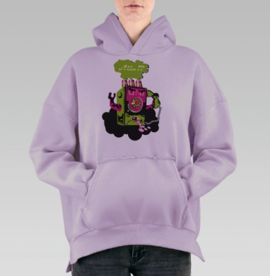 Зеленый телефон с трубкой в комиксном стиле живое существо, Hoodie Oversize Fiolet, утепленная