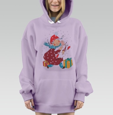 Зимняя радость: Девочка с игрушкой в объятиях, Hoodie Mjhigh Dig Mel, Fiolet, утепленная