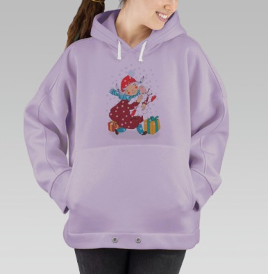 Зимняя радость: Девочка с игрушкой в объятиях, Hoodie Oversize Fiolet
