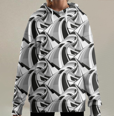 Металлическая волна.., Hoodie Long Oversize 3D